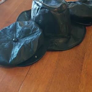 3 Black Leather Hat Set. 2  Newsboy Caps, One Cowboy Type.